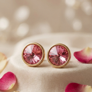The Aurelia Blush Round-Cut Quartz Bezel Studs-Gold Finish