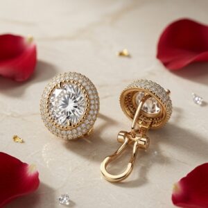 Victoria Double Halo Round Gold Button Studs-Gold Finish