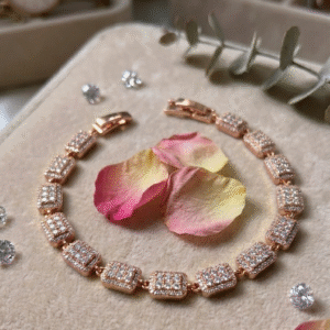 Mayfair Rose Luxury Textured Geometric Full Pavè Link Bracelet-Rose Gold Finish