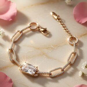 The Lexington Pavè Paperclip Link Focal Bracelet-Gold Finish