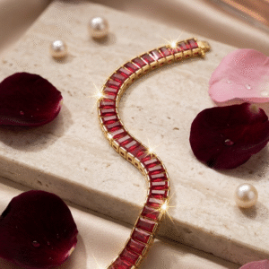 The Crimson Deco Baguette-Cut Ruby Tennis Bracelet-Gold Finish