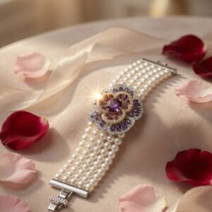 Violette Bloom Empress Multi-Strand Pearl Bracelet-Platinum Finish