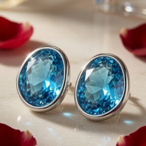The Aegean Bezel-Set Swiss Blue Topaz Studs-Platinum Finish