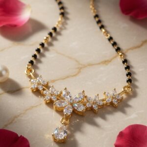 The Miraya Floral Cluster Marquise Diamond-Style Mangalsutra-Gold Finish