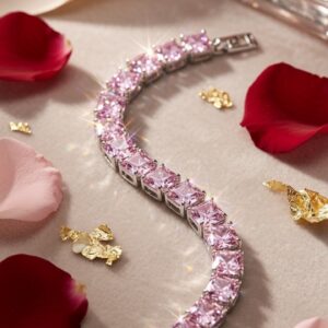 Imperial Rose Faceted Princess-Cut Blush Pink Tennis Bracelet-Platinum Finish