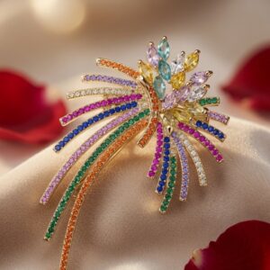 The Prism Brust Aurora Borealis Colorful Comet Brooch-Gold Finish