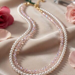 The Rosalind Layered Luxury White Pearl And Blush Pink Necklace-Gold Finish