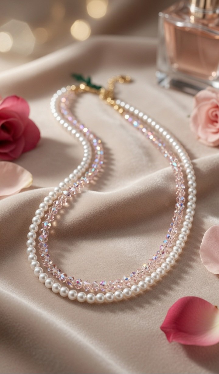 The Rosalind Layered Luxury White Pearl And Blush Pink Necklace-Gold Finish