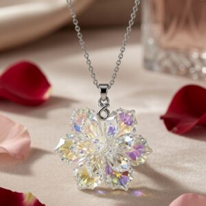 The Lumiere Iridescent Crystal Snowflake Pendant Necklace-Gold Finish