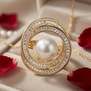 The Orbital Solstice Pearl Concentric Cocktail Adjustable Ring-Gold Finish