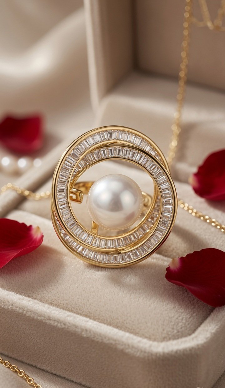 The Orbital Solstice Pearl Concentric Cocktail Adjustable Ring-Gold Finish