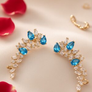 The Azure Wing Earcuff Aquamarine And Marquise Earcuffs-Gold Finish