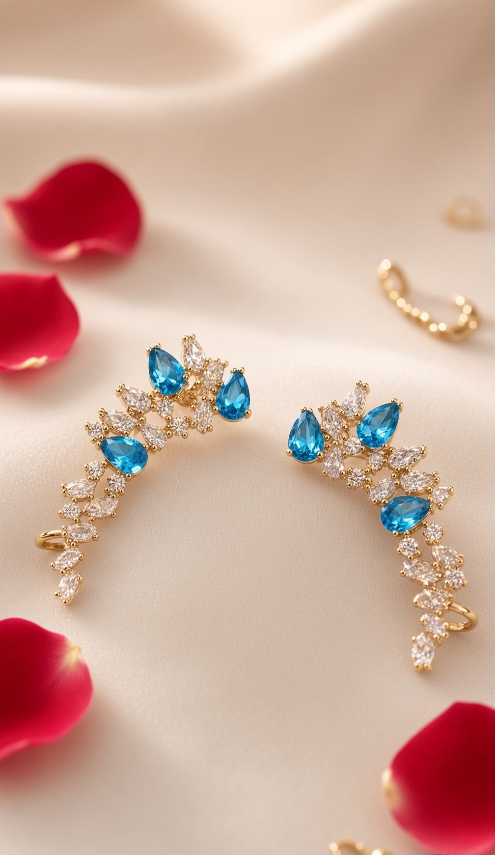 The Azure Wing Earcuff Aquamarine And Marquise Earcuffs-Gold Finish