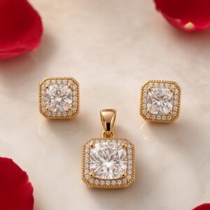 The Sovereign Cushion-Cut Solitaire Pendant Set-Gold Finish