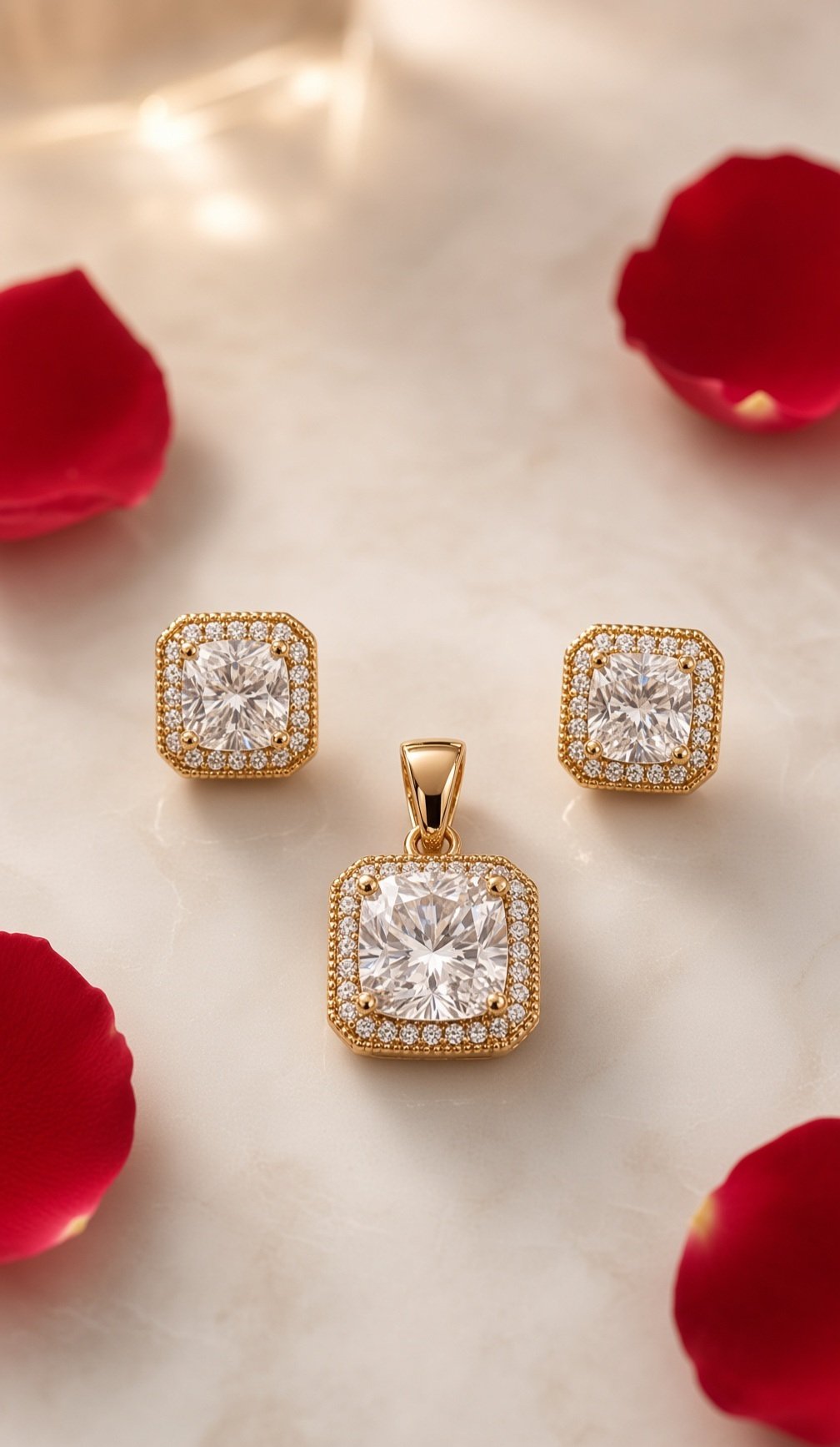 The Sovereign Cushion-Cut Solitaire Pendant Set-Gold Finish