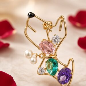 The Caniche Elegant Multi-Gemstone Poodle Brooch-Gold Finish