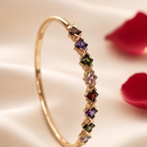 The Prism Geometric Multicolor Gemstone Mosaic Kada Bracelet-Gold Finish