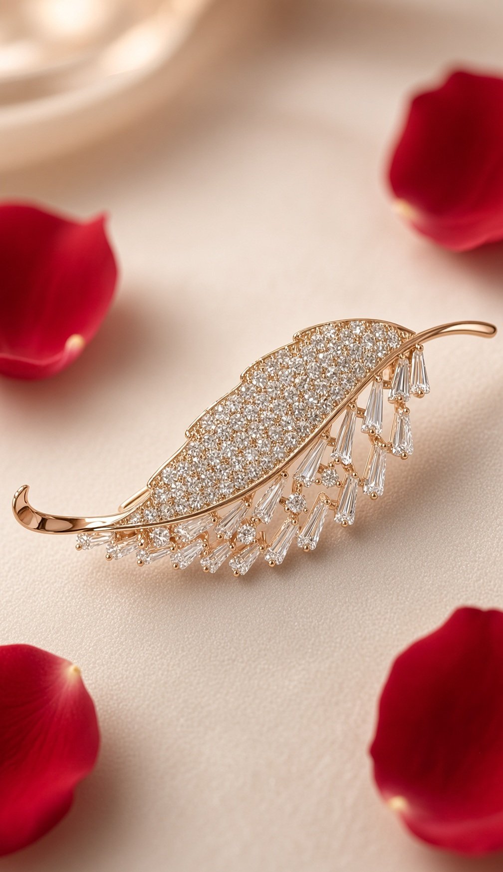 The Plume Pavilion Diamond-Style Feather Brooch-Gold Finish