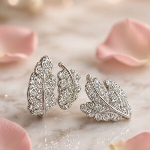 The Aspen Dual Feather Twin Statement Semi Hoops-Platinum Finish