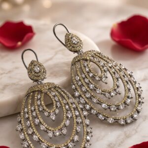 Gilded Cascade Diamond-Style And Multi-Tiered Oval Chandelier Earrings-Black Rhodium Finish