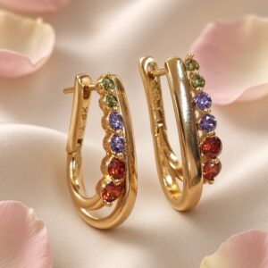 The Iris Multi-Colour Gemstone Prism Rainbow Hoops-Gold Finish