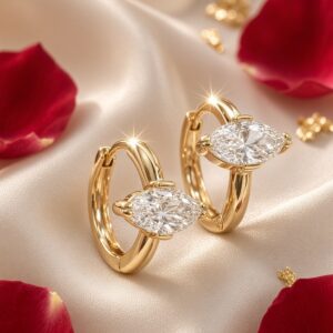 Seraphina East-West Marquise Cut Diamond-Style Hoops-Gold Finish