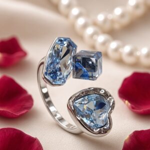 Celestial Ice Blue Sapphire Multi-Cut Open Adjustable Ring-Platinum Finish