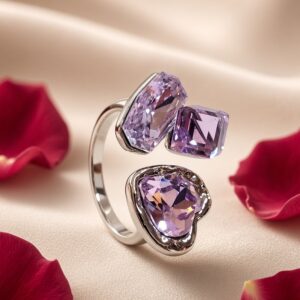 Trillium Lavender Sapphire Multi-Cut Open Adjustable Ring-Platinum Finish