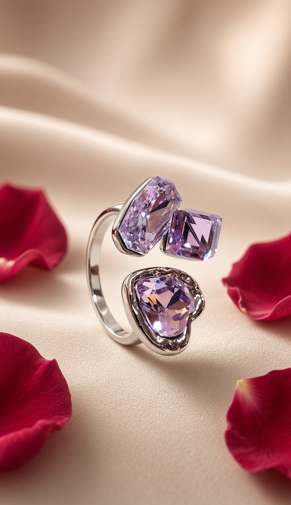 Trillium Lavender Sapphire Multi-Cut Open Adjustable Ring-Platinum Finish