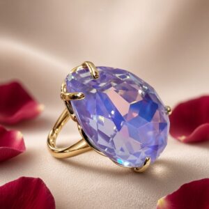 Celeste Twilight Violet-Blue Cocktail Adjustable Ring-Gold Finish