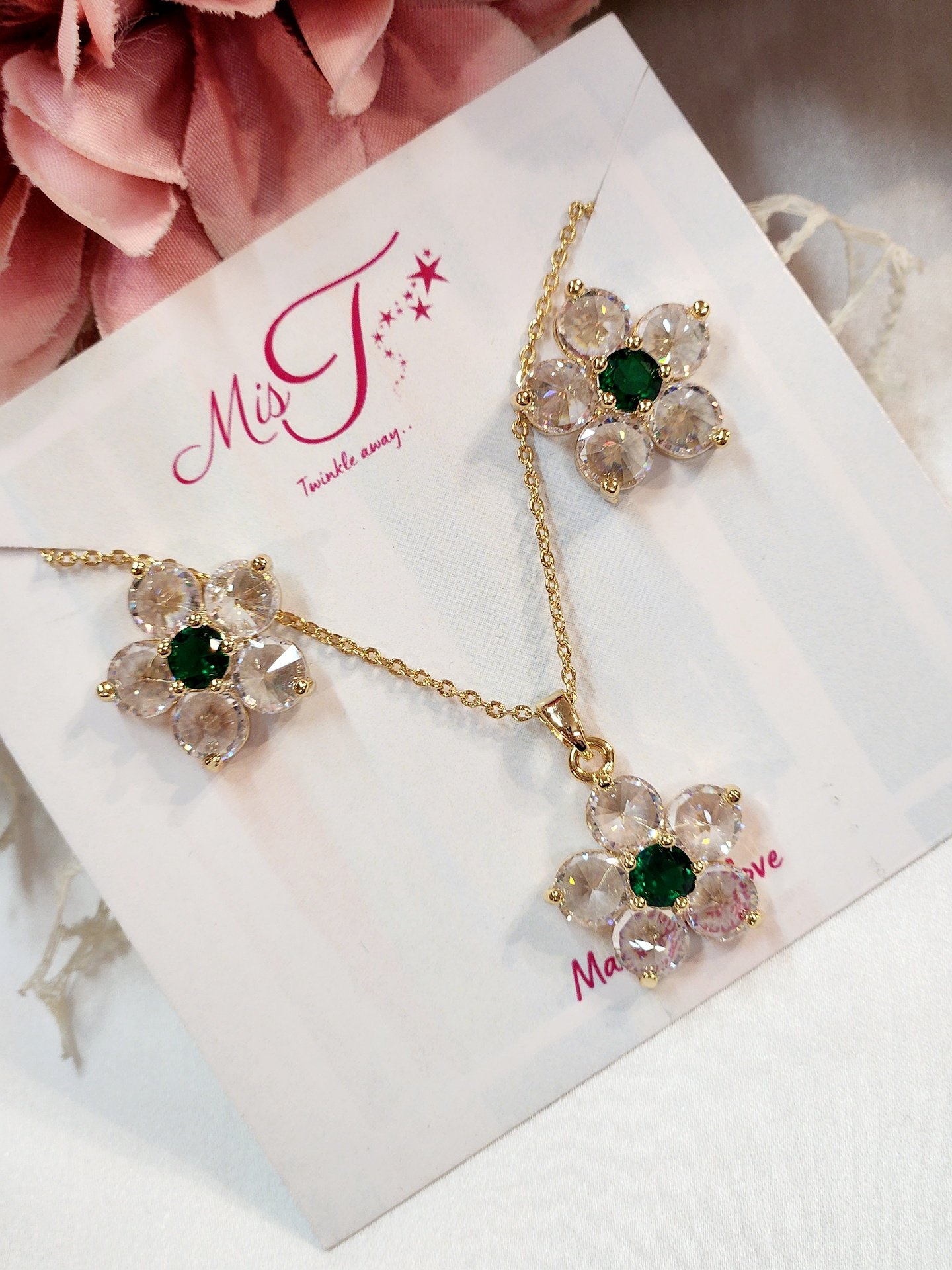 Gemlight Emerald Gold Plated Pendant Set - Image 2