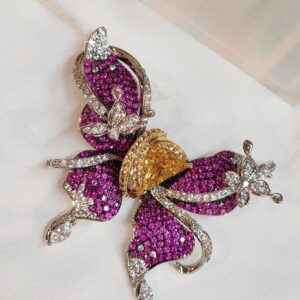 Vintage Ruby Winged Love Brooch Pin Party Wear