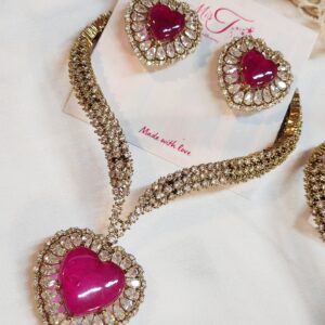 Roselle Pomegranate Pink Doublet Heart choker Necklace Set