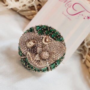 Secret Garden Rose Quartz Cz Emerald Green Ring