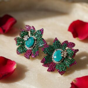 Royal Aura Ruby & Green Stud Earrings