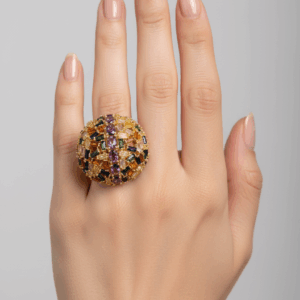 Multi Golden Finish Red Carpet look Ring