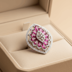 Wine Red Platinum Finish Queen Energy Statement Ring