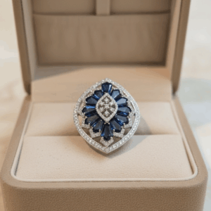 Sapphire blue Platinum Finish Queen Energy Statement Ring