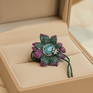 Cocktail Floral Multi CZ Ring Set Big Stone Party Wear Adjustable