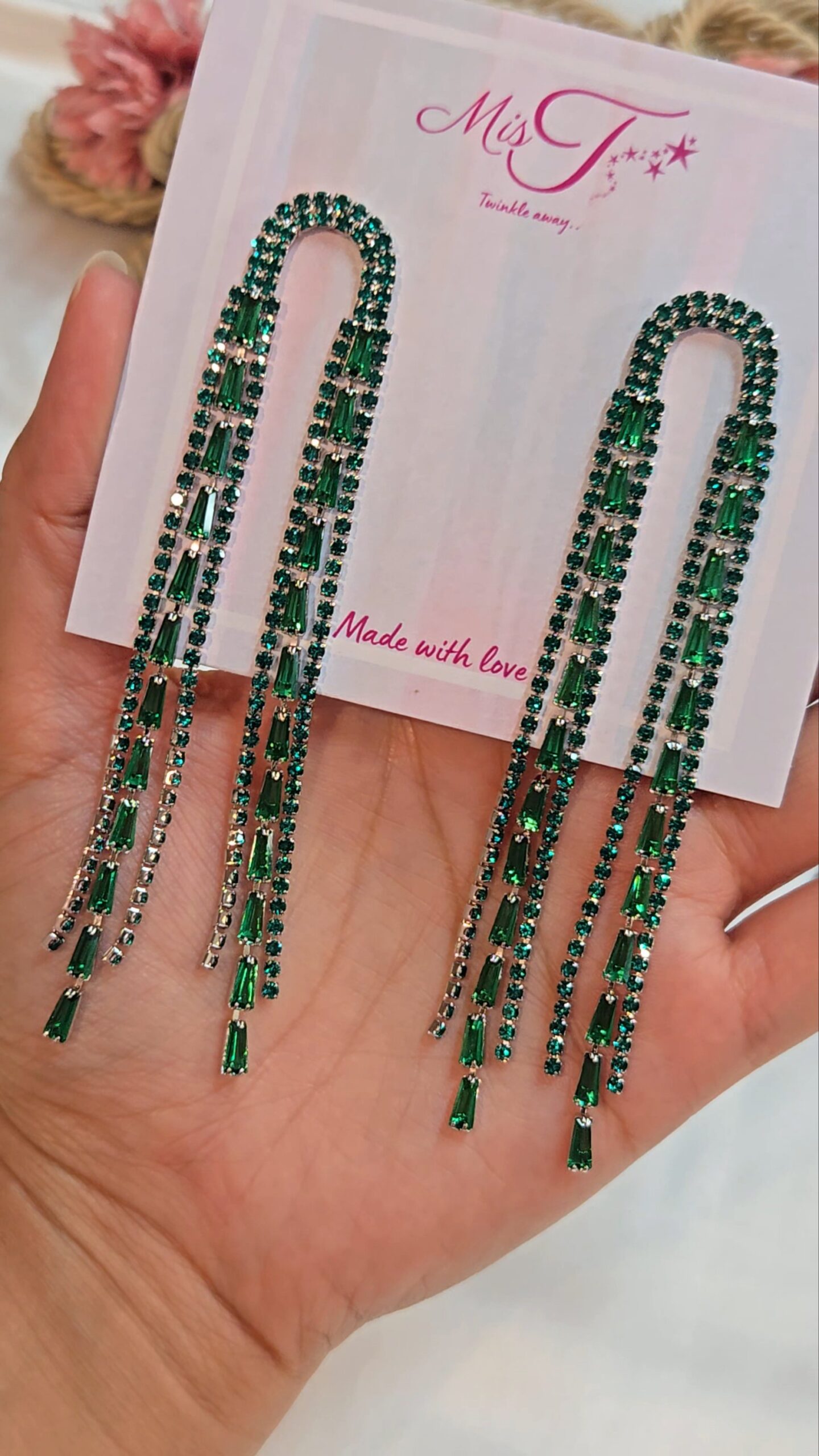 Pine Green Tassel Earrings - Image 2