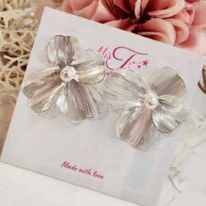 Layered Silver Mesh Flower Earrings