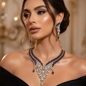 Sapphire Blue Whisper Glam Choker Set in Antique Finish