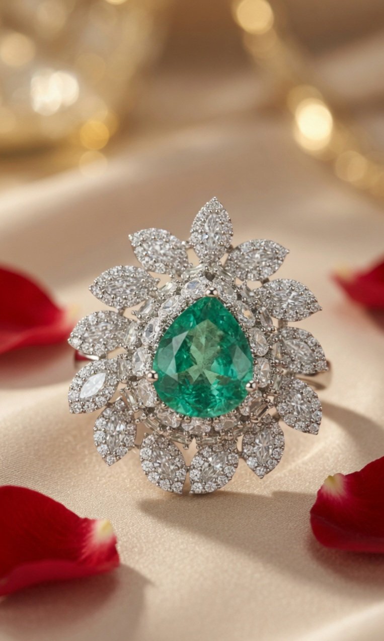 Verde Luxe Statement Ring-Platinum Finish