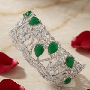 Emerald Green Tiara Cuff - Platinum Finish