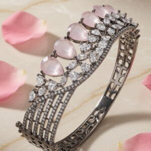 Charming Cuff Pastel Pink Bracelet- Black Rhodium Finish