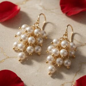 Ivory Pearl Cluster Earrings-Gold Finish