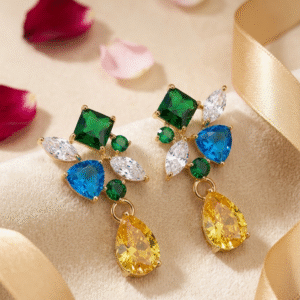 Riviera Kaleidoscope Citrine And Topaz Cluster Earrings-Gold Finish