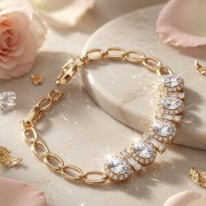 Amalfi Radiant Oval And Baguette Tennis Bracelet-Gold Finish