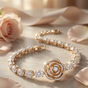 Rosalind Gilded Camellia Focal Primrose Centerpiece Tennis Bracelet-Gold Finish
