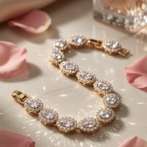The Victoria Oval Halo Glided Oval Pave Eternity Bracelet-Gold Finish